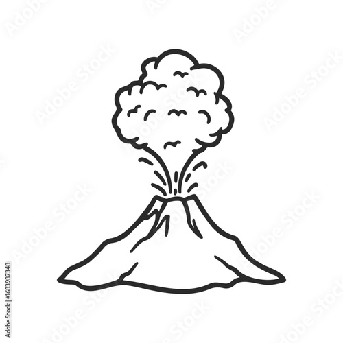 Simple line art of an erupting volcano with ash cloud