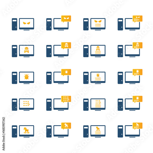 Malware desktop icon set. Hacking concept.