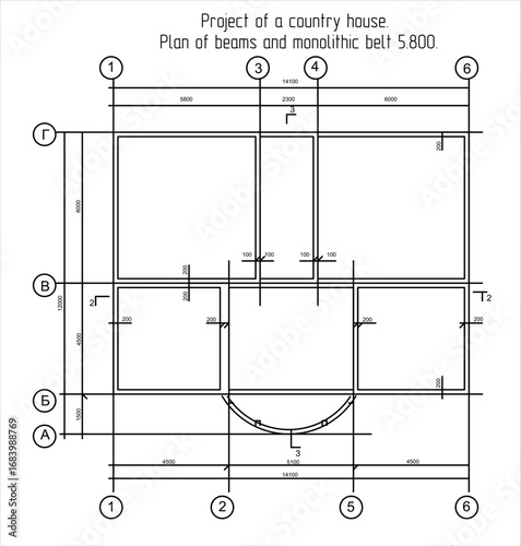 Vector architectural engineering construction
private residential building drawing.
Plan of beams and monolithic belt.
Industrial blueprint of multistory suburban cottage
on transparent background.