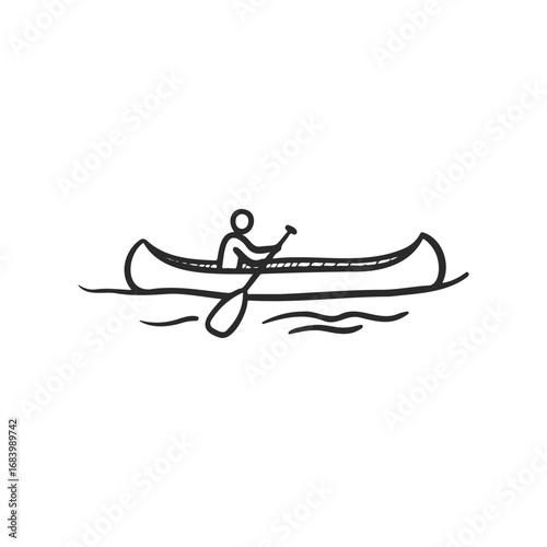 Simple illustration of person canoeing on calm water