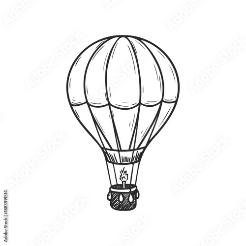 Vintage hot air balloon sketch in black and white