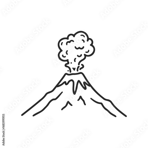 Simple line drawing of an erupting volcano with smoke cloud