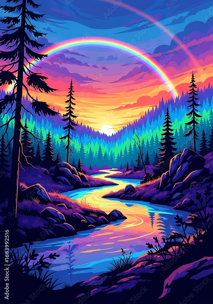 Fototapeta premium Colorful Rainbow Mountain River Landscape.