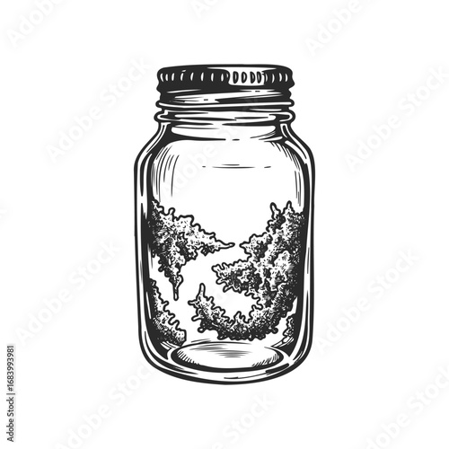 Black and white vintage mason jar with decorative patterns