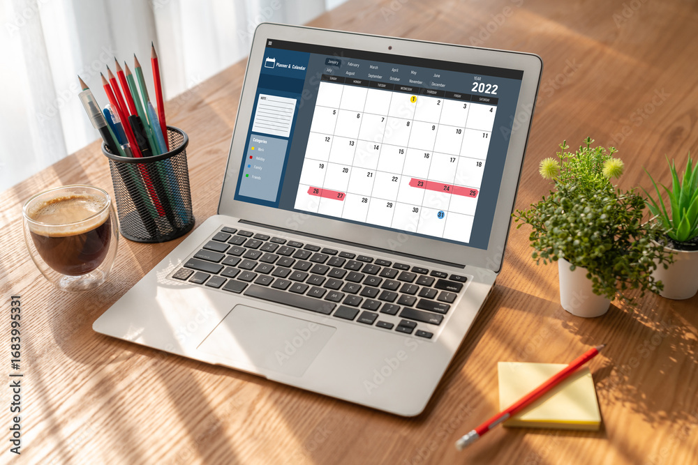 Fototapeta premium Calendar on computer software application for modish schedule planning for personal organizer and online business
