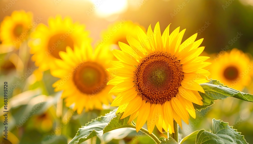 Naklejka premium Sunflowers bathed in golden light