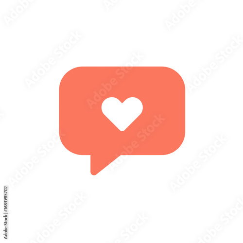 Speech bubble with a white heart icon, representing love, likes, and positive social media feedback
