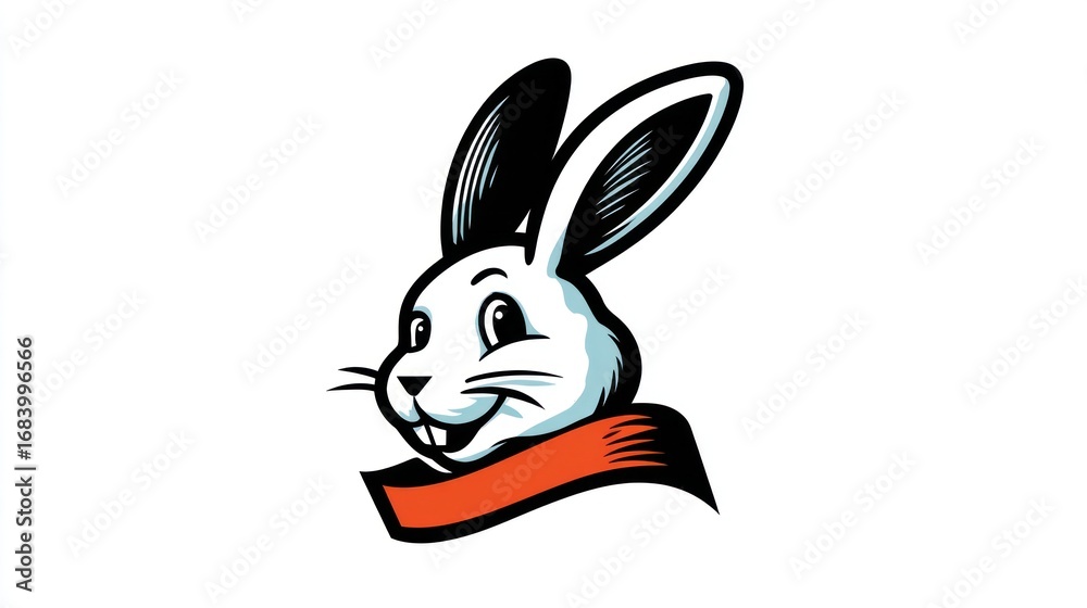 Fototapeta premium Cartoon rabbit head with ribbon