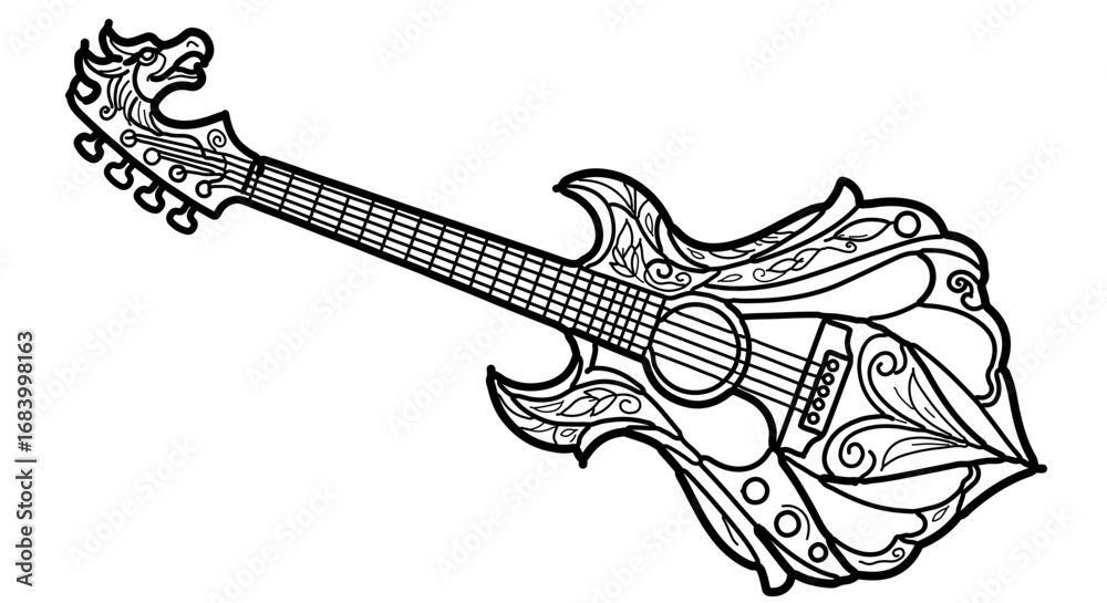 Obraz premium A decorative dragon guitar illustration, , perfect for music and art enthusiasts