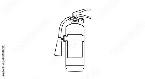 Detailed line art illustration of a fire extinguisher, showcasing its safety features