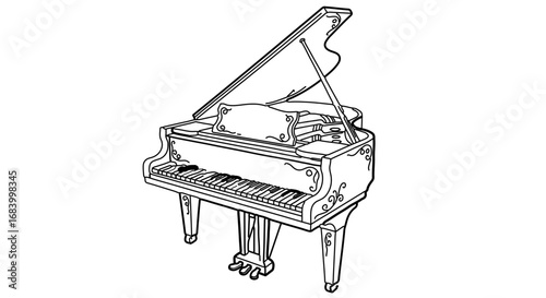 Elegant grand piano illustration, showcasing a classic musical instrument