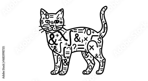 A whimsical cat silhouette filled with mathematical symbols, creating a unique and educational design
