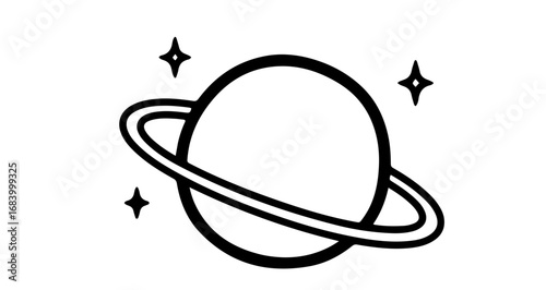 Planet with rings and stars, a simple space illustration