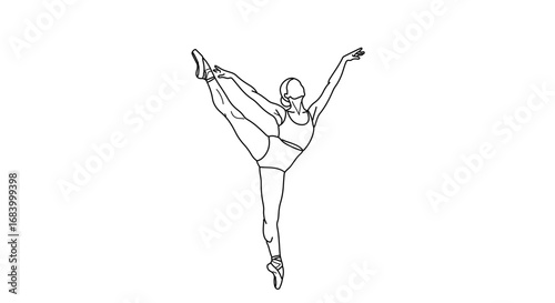 Elegant ballerina in arabesque pose illustration, showcasing grace and balance