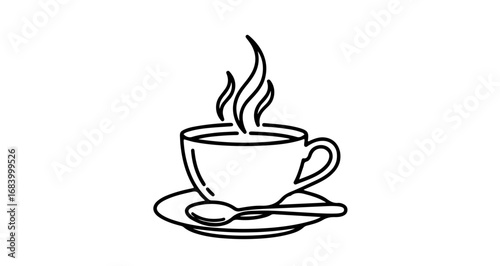 Simple line art of a cup of coffee with steam rising, perfect for logo
