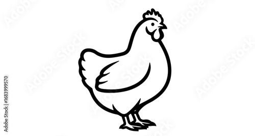 Chicken, a domesticated fowl, line art, simple and clean design