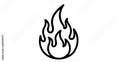 Simple black and white outline illustration of a stylized flame