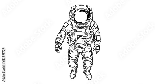 A detailed line drawing of an astronaut in a spacesuit