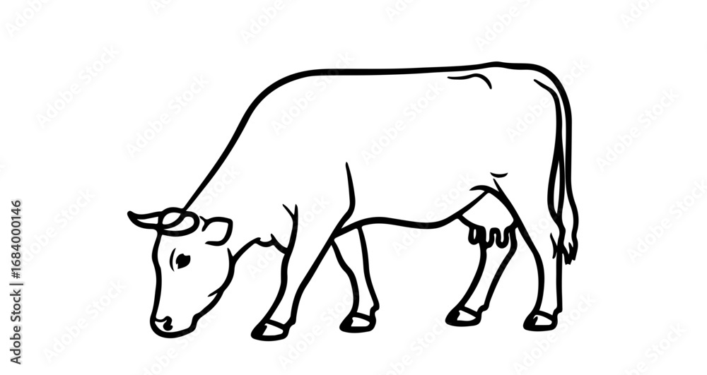 Fototapeta premium Grazing cow illustration for farm animal lovers and educational materials