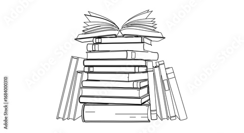 Stack of books with open book on top symbol of knowledge and education