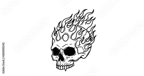 Flaming skull with burning flames, a symbol of death and danger