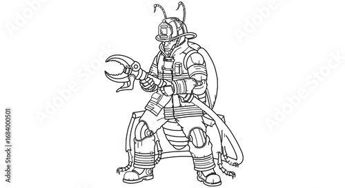 Cartoon insect firefighter with helmet and gear