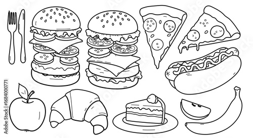 Collection of fast food items, a detailed illustration of culinary delights