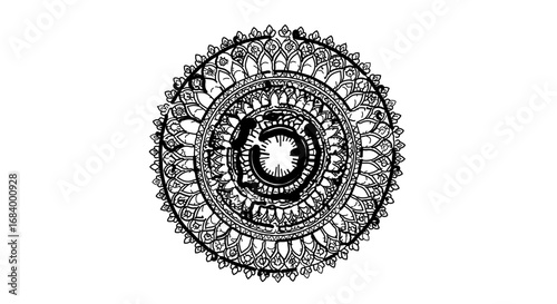 Intricate mandala design, a complex circular pattern with detailed ornamentation
