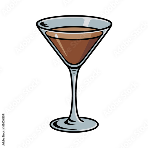 Espresso martini glass, hand-drawn illustration, elegant cocktail, rich colors