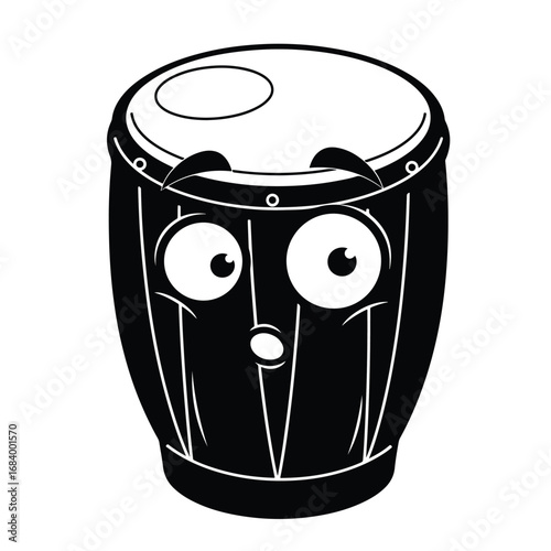 Surprised cartoon conga drum character graphic element with wide eyes and open mouth expressing shock and amazement
