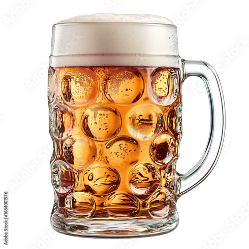 Uma caneca de cerveja gelada e refrescante com espuma isolada em fundo transparente