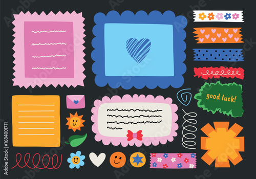 Wallpaper Mural Set of notes, stickers, paper forms with space for text. reminders, to-do list, planner, schedule. Hand drawn flat templates from paper scraps, part of sheets, paper clips, buttons, signs for print. Torontodigital.ca