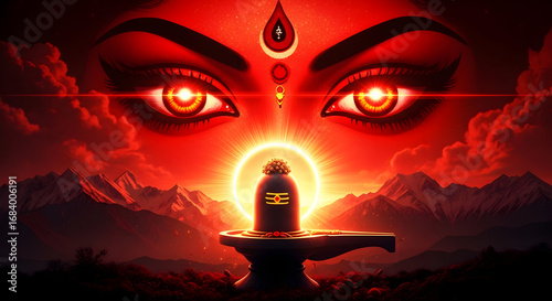 The powerful eyes of goddess Durga with Shiva Lingam