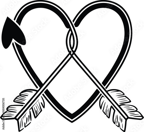 Two arrows forming a heart-shaped loop, delicate single-line style.