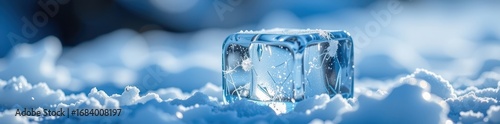 Frozen winter scene: close-up of a textured blue ice cube, perfect for backgrounds, ice texture, blue ice, design