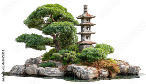 Miniature Japanese garden island
