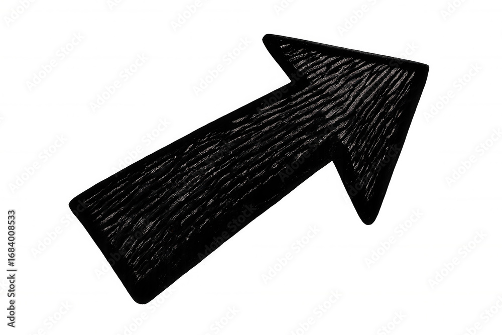Fototapeta premium Upward pointing dark textured arrow, transparent backdrop, signaling directional movement and progressive advancement