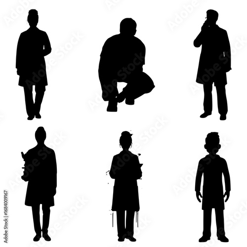 Diverse team of medical professionals in silhouette, ideal for healthcare, research, and innovation visuals, showcasing expertise and teamwork