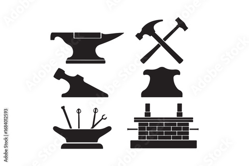Blacksmithing tools and equipment silhouettes