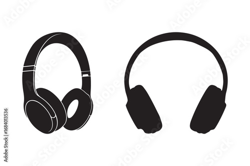 Two black silhouette headphones on a white background