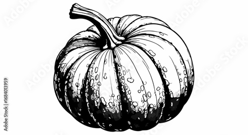 Vector Minimalist Black and White SVG Illustration of Pumpkin with Organic Shapes in Line Art Style for Fall Decoration