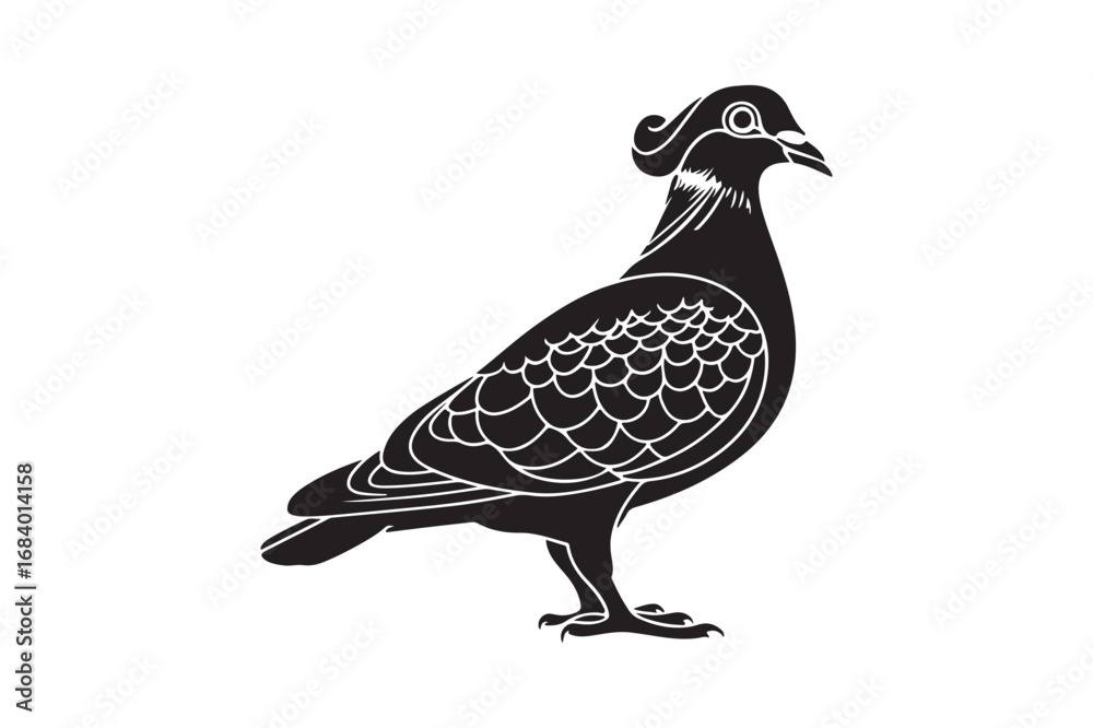 Fototapeta premium Detailed black and white illustration of a fancy pigeon