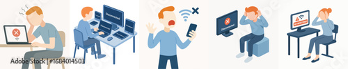 Flat Illustration of Frustrated People Facing Technical Issue with Gadgets