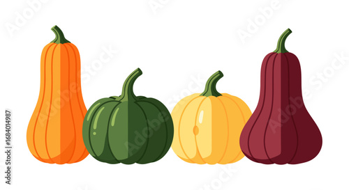 Vector SVG Illustration of Four Gourds with Modern Flat Design Style in Bright Colors for Digital Media