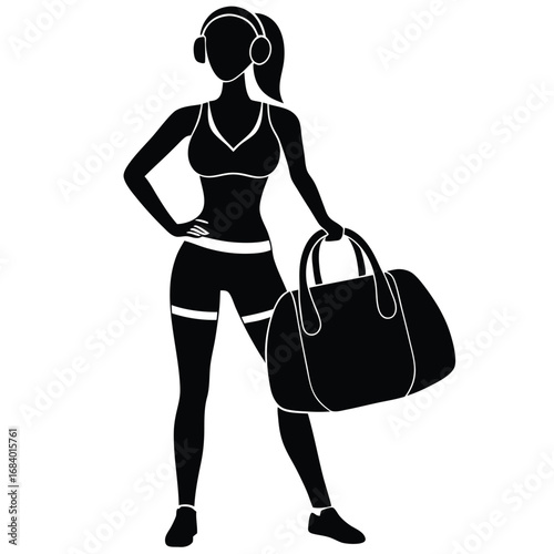 Fitness Woman With Gym Bag Vector Design