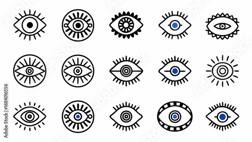 Collection of stylized eye symbols representing protection, intuition, and spiritual awareness, perfect for design projects needing a touch of mysticism