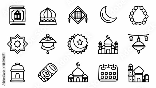Elegant Islamic icons representing faith, culture, and celebration, ideal for design projects, conveying a sense of tradition and spirituality with timeless appeal