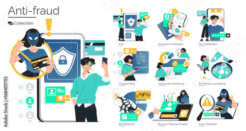 Anti-Fraud Strategies and Security Measures Vector Set
