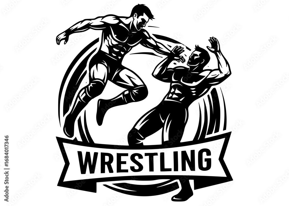 Fototapeta premium Wrestling logo vector template, Illustration symbol, Silhouette Wrestling design 