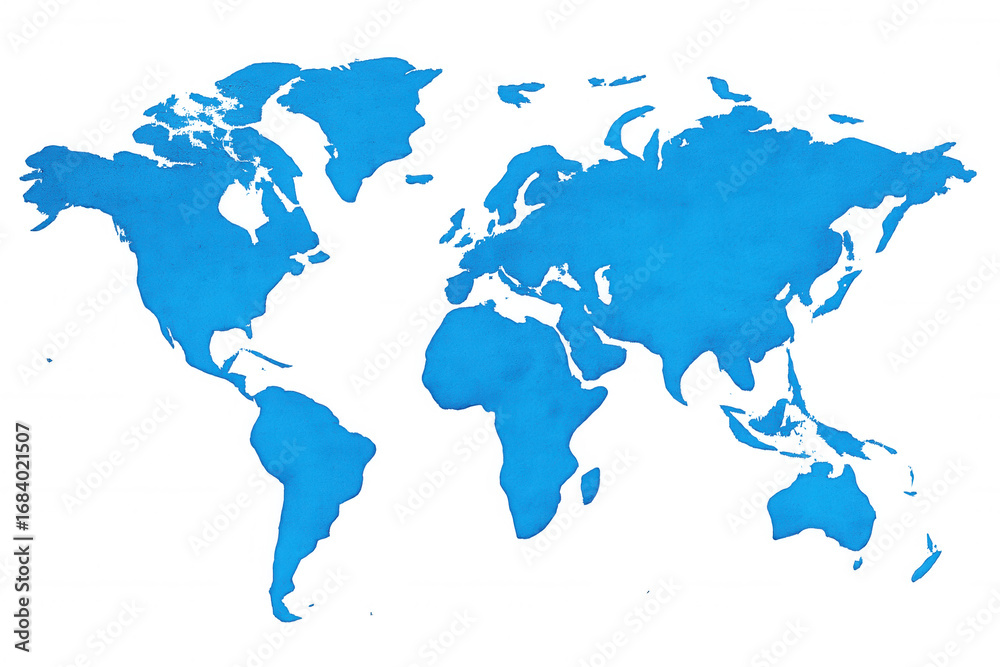 Obraz premium Blue watercolor world map on a transparent background, symbolizing global unity and environmental awareness